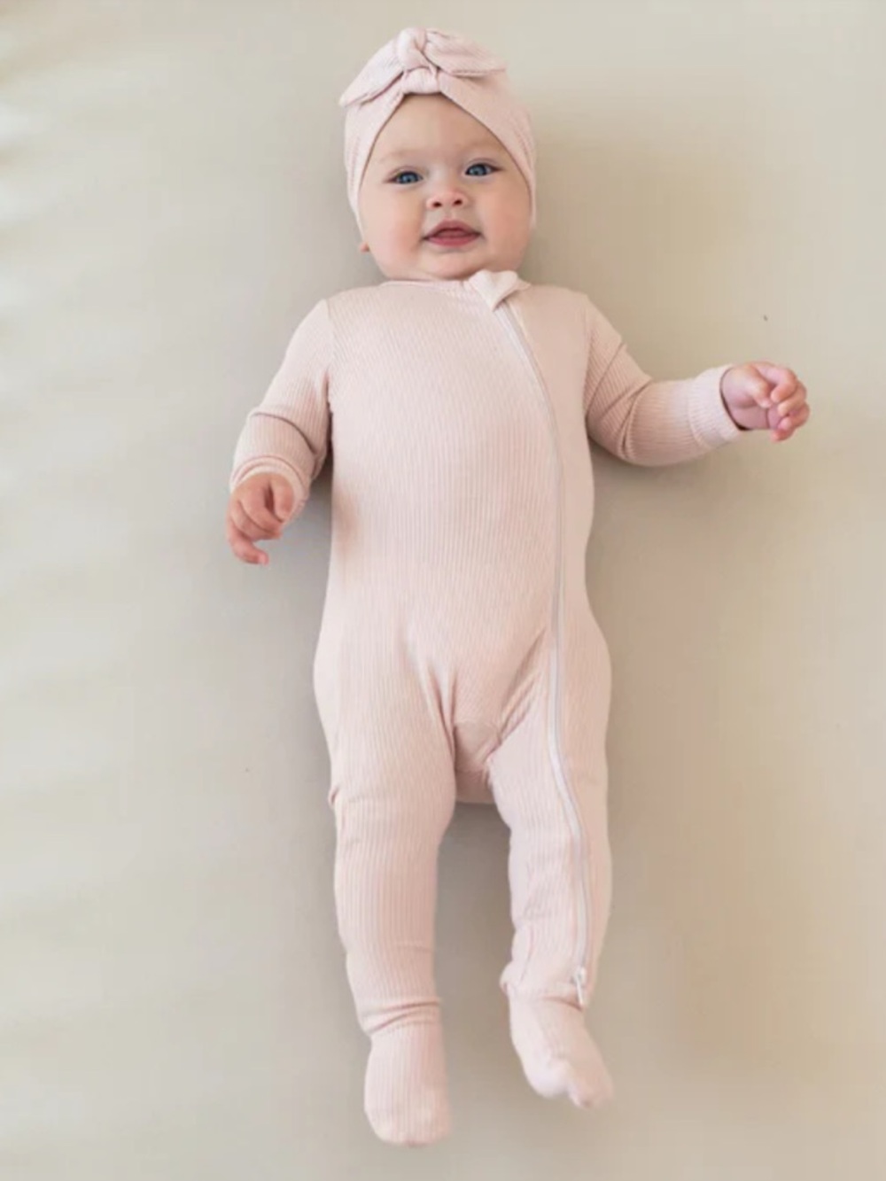 🦢 6~9 Mth 2-Way Zipper Footie - Pale Blush by Angel Dear NWT